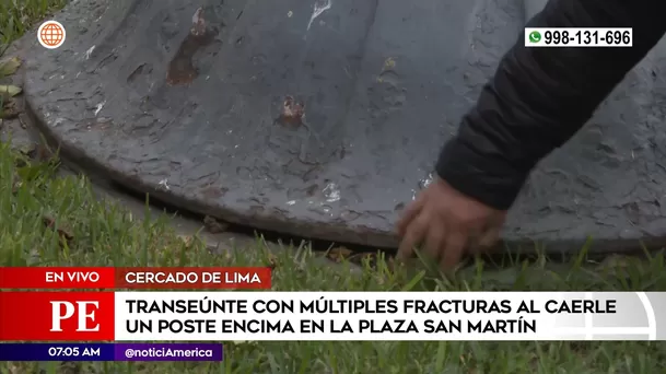 Poste de Plaza San Martín cayó encima de transeúnte. Foto: América Noticias