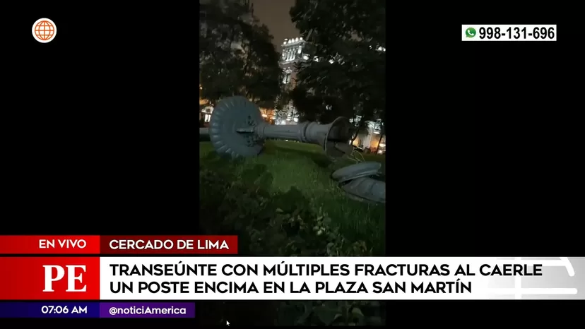 Cercado de Lima: Poste de Plaza San Martín cayó encima de un transeúnte