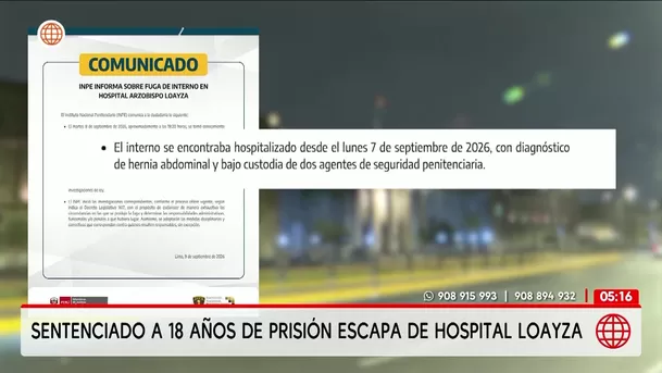 Reo fuga del hospital Loayza. Foto: América Noticias