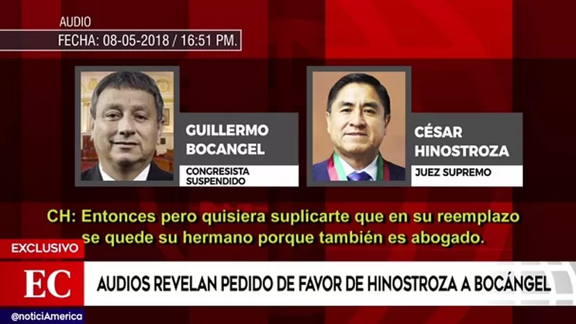 Hinostroza le pidió favor al suspendido legislador Bocángel en nuevo audio
