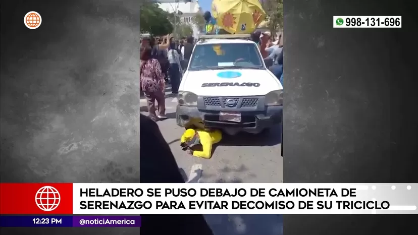Chiclayo: Heladero se puso debajo de camioneta de serenazgo para evitar decomiso de su triciclo
