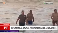 Mujer policía salvó a tres personas en playa de Chimbote. Foto y video: América Noticias