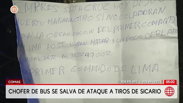 Chofer de bus salva de morir tras ataque de sicario en Comas. Foto: América Noticias Chofer de bus salva de morir tras ataque de sicario en Comas. Foto: América Noticias
