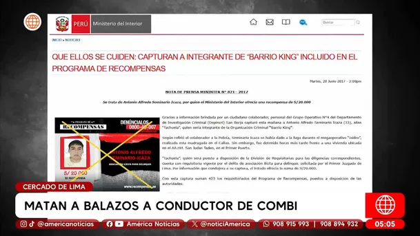 Matan a balazos a conductor de combi en el Cercado de Lima. Foto: América Noticias