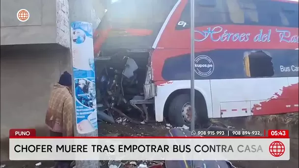 Chofer muere tras choque de bus contra vivienda en Puno. Foto: América Noticias