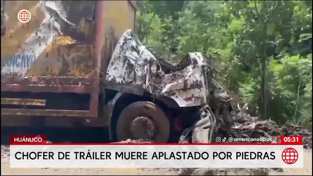 Chofer de tráiler muere tras desprendimiento de rocas en la carretera Huánuco-Tingo María. Foto: América Noticias