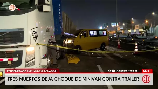 Choque de miniván contra tráiler deja tres muertos en la Panamericana Sur. Foto: América Noticias