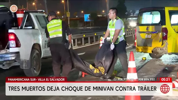 Choque de miniván contra tráiler deja tres muertos en la Panamericana Sur. Foto: América Noticias