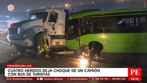Cuatro heridos tras choque entre camión y bus turístico en la Panamericana Sur. Foto y video: América Noticias