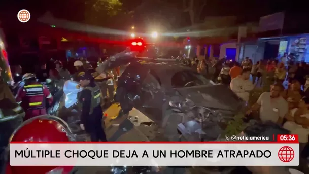Choque múltiple en la Carretera Central deja a un hombre atrapado. Foto: América Noticias Choque múltiple en la Carretera Central deja a un hombre atrapado. Foto: América Noticias
