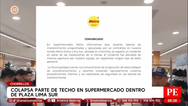 Colapsa parte de techo en supermercado dentro de Plaza Lima Sur en Chorrillos. Foto: América Noticias