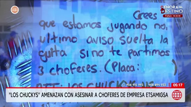 Los Chuckys amenazan a choferes de la empresa Etsamigsa. Foto: América Noticias