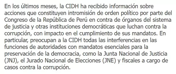 Parte del comunicado CIDH | Imagen: CIDH