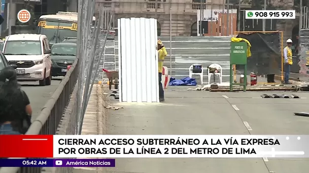 Cierran acceso subterráneo a la Vía Expresa por obras de la Línea 2 del Metro de Lima. Foto: América Noticias