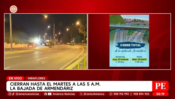 Cierran bajada de Armendáriz hasta el martes 1 de abril en Miraflores. Foto: América Noticias Cierran bajada de Armendáriz hasta el martes 1 de abril en Miraflores. Foto: América Noticias