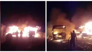 Incendio consume cinco buses en cochera de Puente Piedra