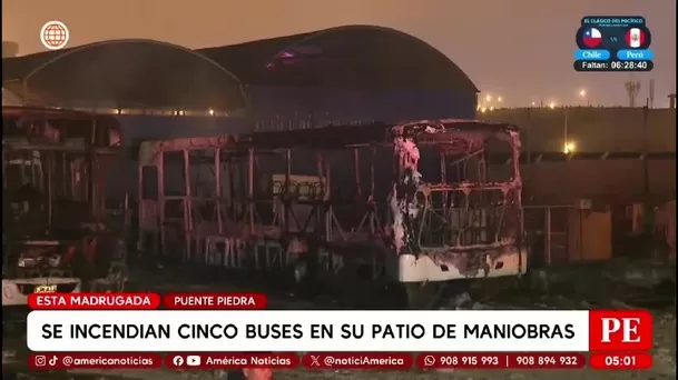 Incendio consume cinco buses en cochera de Puente Piedra/ América Noticias Incendio consume cinco buses en cochera de Puente Piedra/ América Noticias