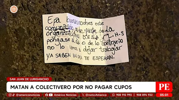 Matan a colectivero por no pagar cupos en San Juan de Lurigancho. Foto: América Noticias