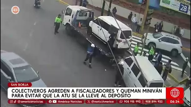Queman miniván en San Borja para evitar intervención de ATU/ América Noticias Queman miniván en San Borja para evitar intervención de ATU/ América Noticias
