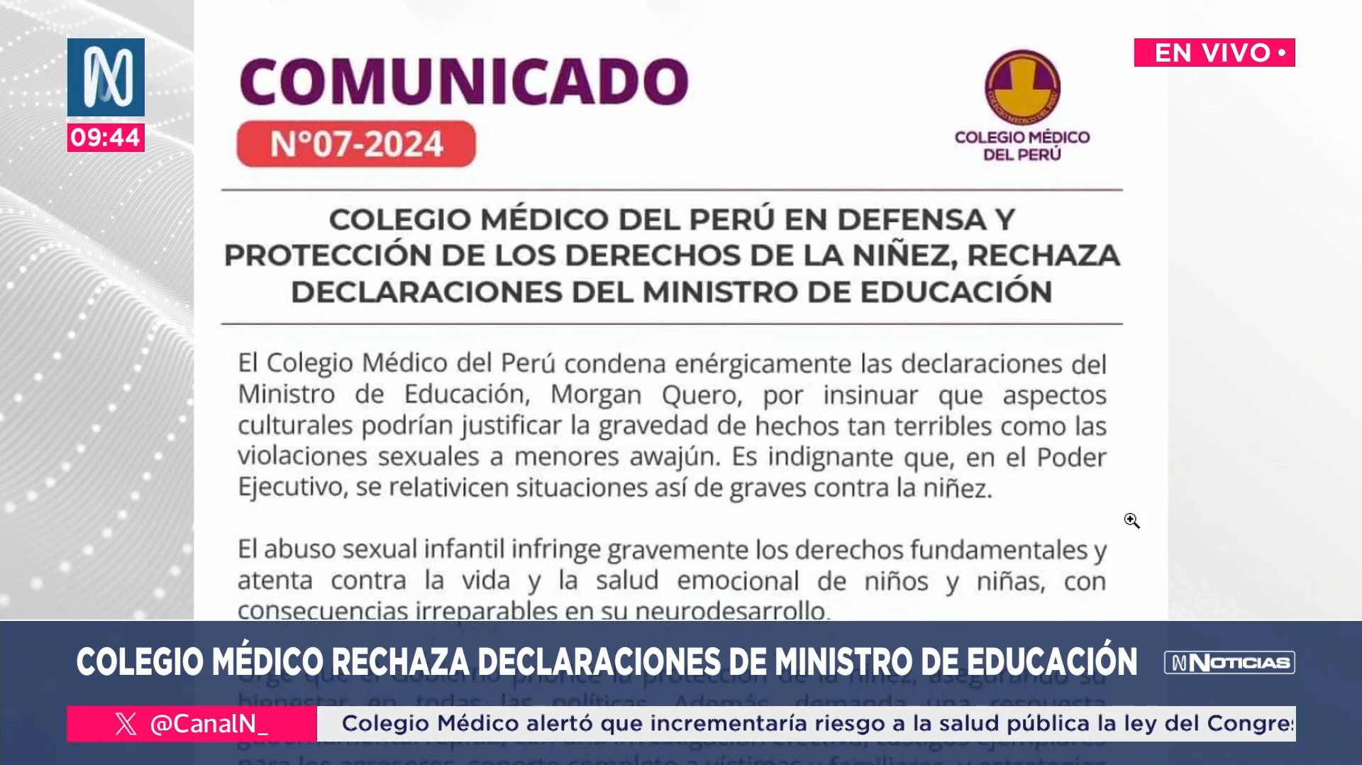 Colegio Médico del Perú rechaza declaraciones del ministro de Educación