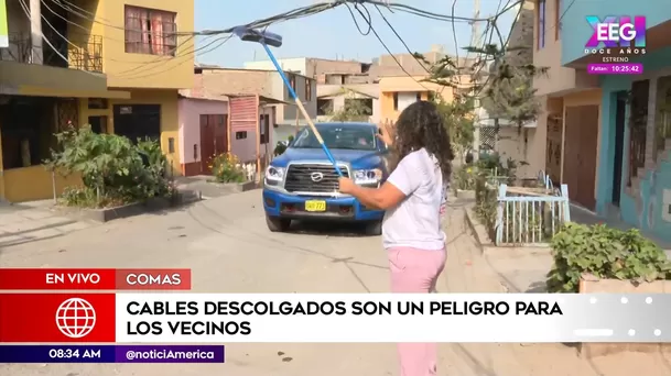 Cables descolgados en Comas. Foto: América Noticias