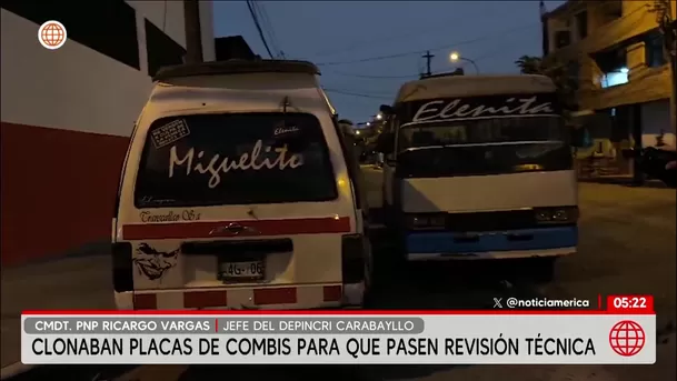 Comas: Clonaban placas de combis para que pasen revisión técnica. Foto: América Noticias Comas: Clonaban placas de combis para que pasen revisión técnica. Foto: América Noticias