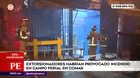 Comas: Extorsionadores habrían provocado incendio en campo ferial