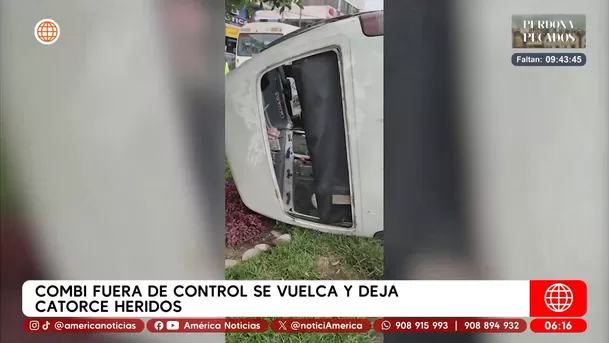 Combi fuera de control se vuelva y deja 14 heridos en Independencia. Foto: América Noticias