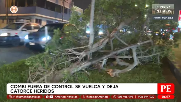 Combi fuera de control se vuelva y deja 14 heridos en Independencia. Foto: América Noticias