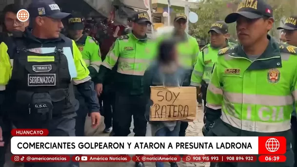 Comerciantes golpean y atan a presunta ladrona en mercado de Huancayo. Foto: América Noticias