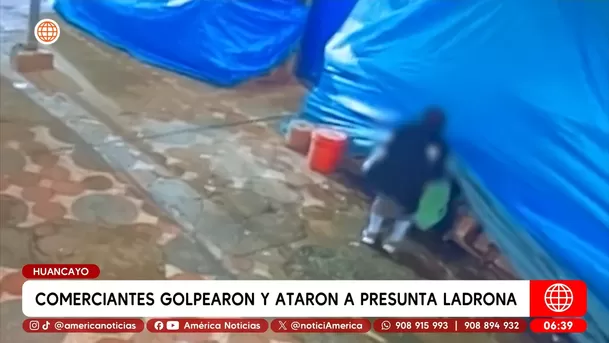 Comerciantes golpean y atan a presunta ladrona en mercado de Huancayo. Foto: América Noticias