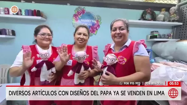 Comerciantes venden productos del papa León XIV en Lima. Foto: América Noticias Comerciantes venden productos del papa León XIV en Lima. Foto: América Noticias
