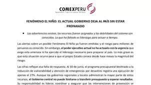 ComexPerú advierte baja ejecución presupuestal ante El Niño. Imagem: ComexPerú. Video: Canal N