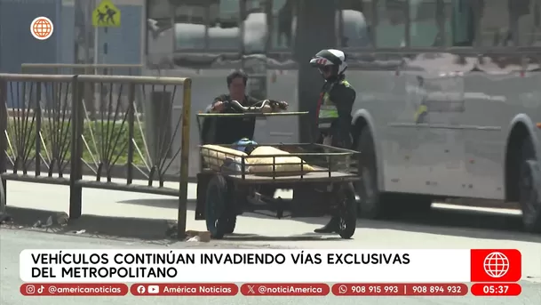 Vehículos continúan invadiendo vías exclusivas del Metropolitano. Foto: América Noticias