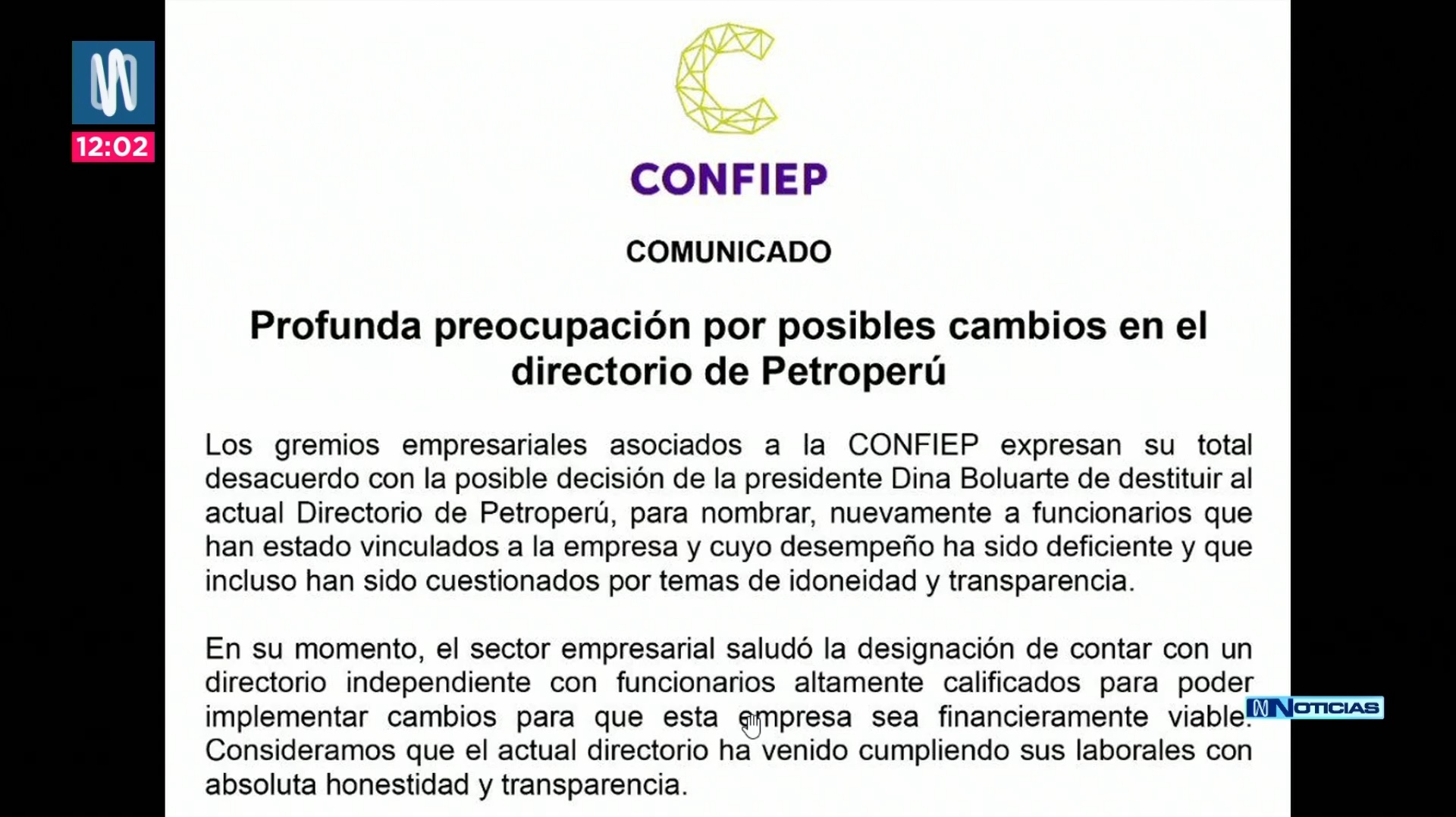 Confiep rechaza posible destitución del directorio de Petroperú