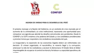 Confiep y CGTP llaman a una agenda nacional unificada