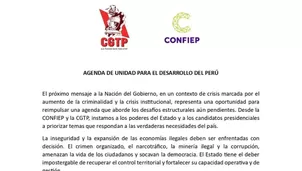 CGTP y Confiep piden agenda de unidad para el desarrollo del Perú. Video: Canal N