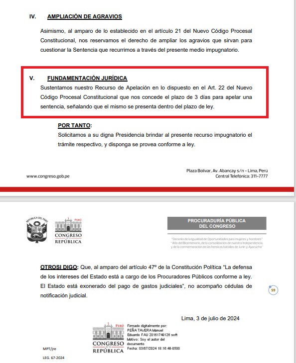 Congreso apeló resolución judicial que ordenó reponer a Inés Tello y Aldo Vásquez en la JNJ