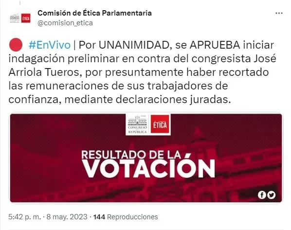 Imagen: Twitter/Comisión de Ética.