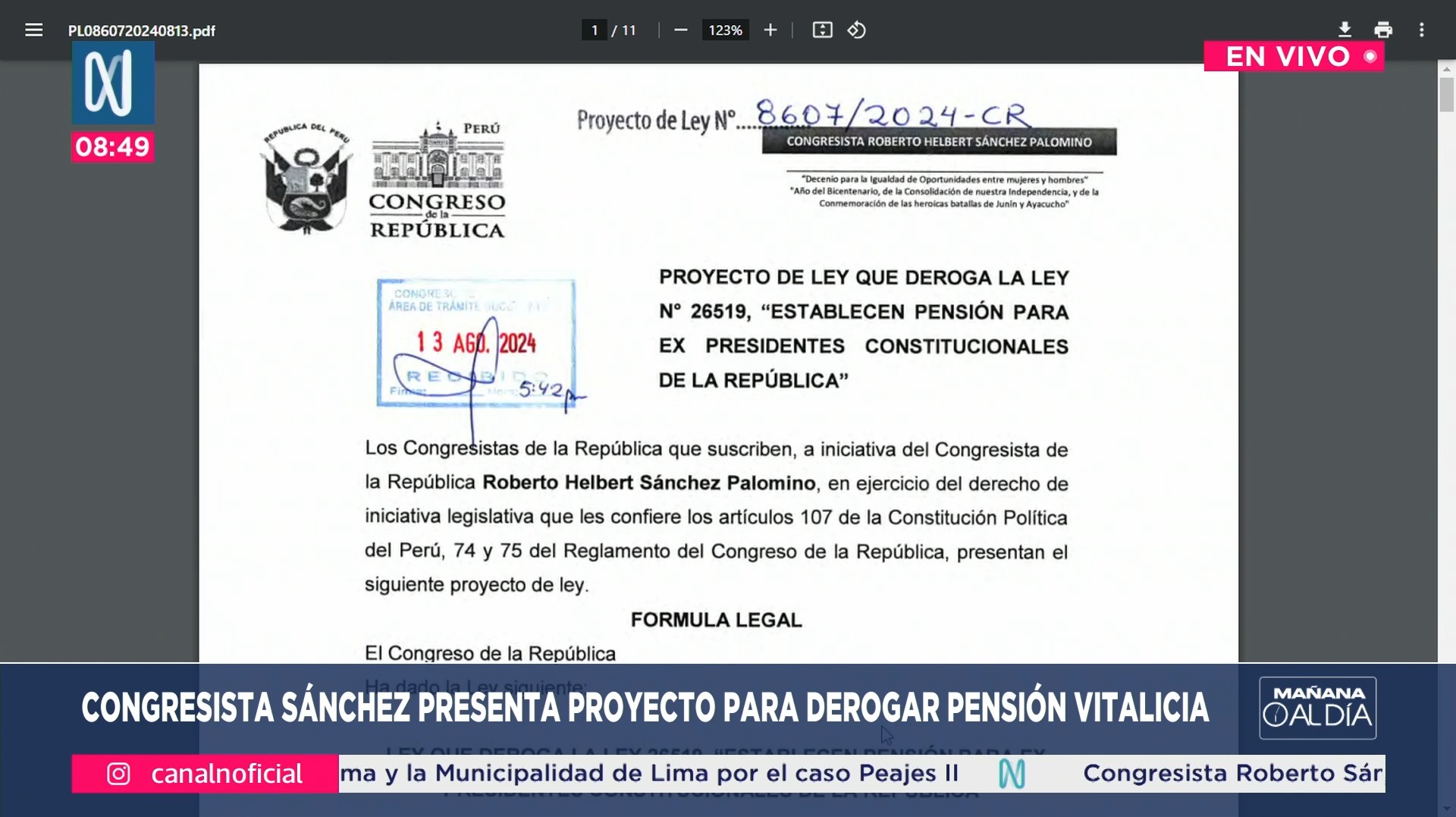 Congreso: Plantean derogar ley que establece pensión para expresidentes