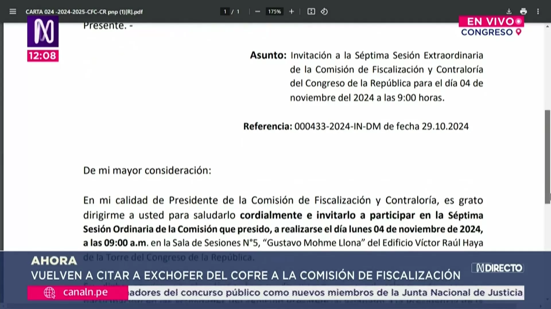 Comisión de Fiscalización vuelve a citar a exchofer del cofre presidencial. Foto: Canal N