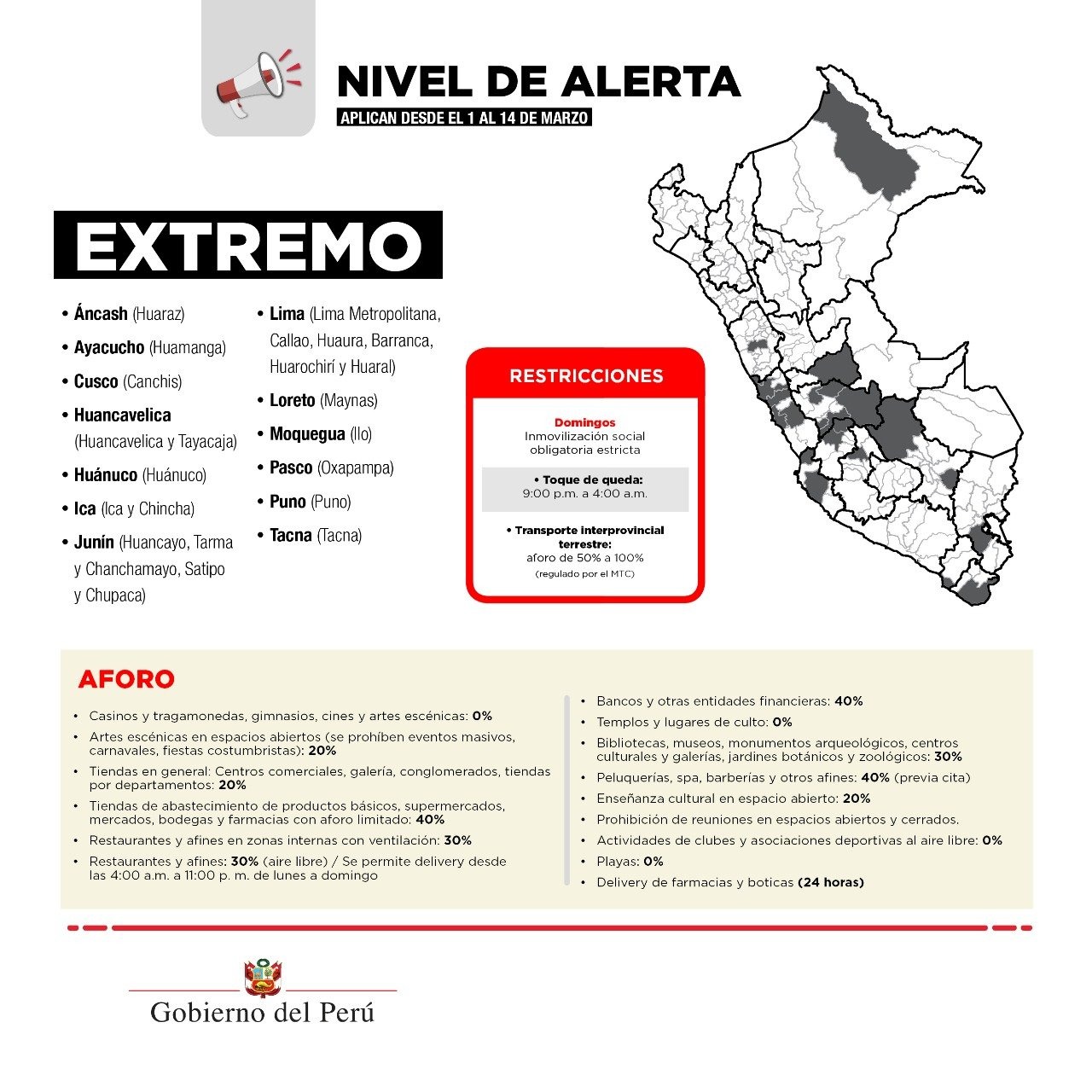 Conoce las 24 provincias que se encuentran en nivel de riesgo extremo