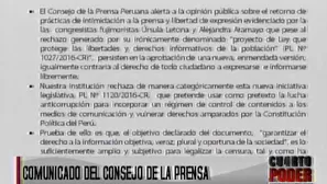 Comunicado del Consejo de la Prensa. Foto: captura de TV