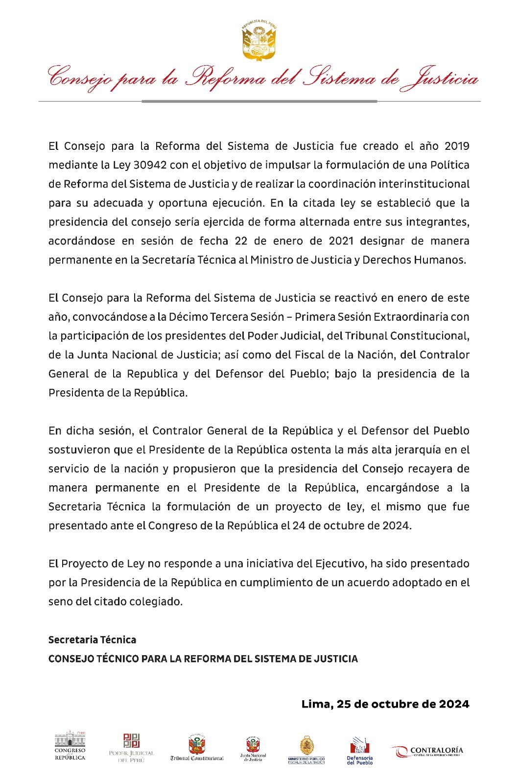 Consejo para Reforma de Justicia: "Proyecto no es del Ejecutivo"