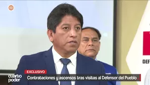 Josué Gutiérrez es cuestionado por presunto favoritismo en la Defensoría del Pueblo. Se revelaron contrataciones y ascensos tras visitas a su despacho, además de funcionarias que asumieron altos cargos sin cumplir el perfil. Video: Cuarto Poder