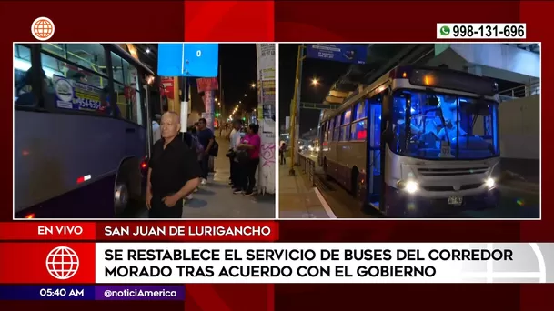 Corredor Morado vuelve a operar. Foto: América Noticias Corredor Morado vuelve a operar. Foto: América Noticias