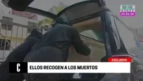 Trabajadores recogen a los fallecidos en Lima. Foto: captura de video Cuarto Poder