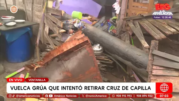 Cruz de 47 metros cae sobre casas durante maniobra en Ventanilla. Foto: América Noticias