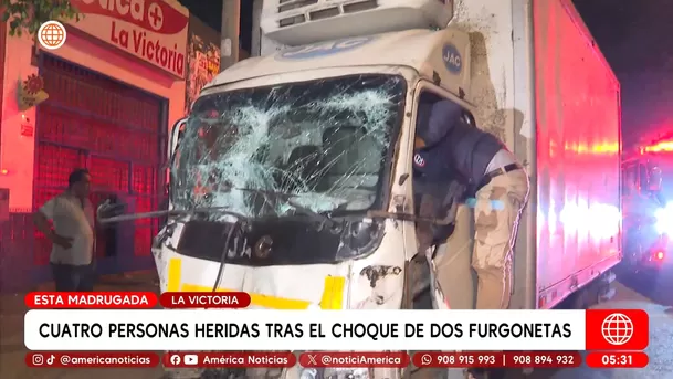 Cuatro personas heridas tras el choque de dos furgonetas en La Victoria. Foto: América Noticias Cuatro personas heridas tras el choque de dos furgonetas en La Victoria. Foto: América Noticias