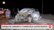 Cuatro muertos deja choque de camioneta y camión en Puno